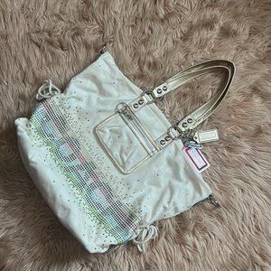 Coach White Large Tote bag (pink, green, and blue with rhinestones)